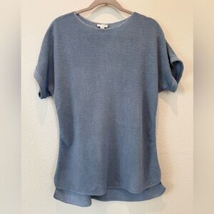 J Jill top knit vintage  75% Linen tunic blue short sleeve Size XS fits like Med